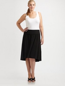 A stretch supima cotton design with a comfortable, fold-over waistband, subtle gathered details and a fashion-forward high-low hem.Fold-over waistbandPull-on styleHigh-low hemAbout 27 long47% supima cotton/47% micro modal/6% spandex Machine washMade in USA