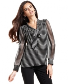 Alfani's striped blouse is especially on-trend with its tie-neck detail and modern-meets-classic silhouette.