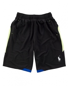 Updated with a cool color-blocked design, a classic mesh athletic short offers breathable comfort and sporty style.