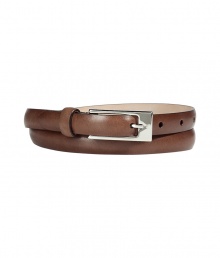 Luxurious belt of fine, cocoa brown leather - An absolute It piece, because its feminine and crazy decorative - Slim shape, with an elegant, silver buckle - An ingenious upgrade for simple basics - Pair with a white blouse as well as a sharp top, mini skirt or a long cardigan