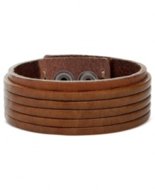 No frills, but plenty of thrills. Fossil's men's bracelet is crafted from brown leather to give it a rugged appeal. Adjusts to fit wrist. Approximate length: 7-7-3/4 inches.