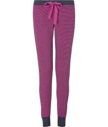 Pretty in pink in ultra comfortable lightweight jersey, Juicy Coutures striped leggings are perfect for cozy lounging - Tonal grosgrain tie, charcoal waistband and fitted cuffs - Fitted, tapered leg - Wear with an oversized sweatshirt and shearling lined boots