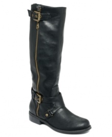 Found: the perfect pair of riding boots for fall! A full length zipper and decorative buckles accent this chic round-toe design from G by GUESS.