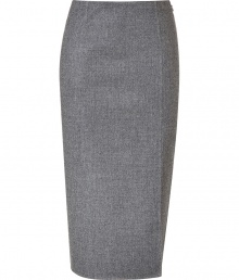 Luxe skirt in fine grey wool - Elegant, on-trend midi silhouette hits mid-calf - Slim cut, with sexy, high side slit and back zip - A polished, feminine look for the office and after work - Pair with cashmere pullovers, silk blouses and cropped leather jackets - Style with pumps and high heel boots