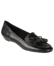 Casual flats get a classically chic makeover with Etienne Aigner's Jayson. Derived from traditional penny loafers with a square-toe silhouette, they feature bow detailing and a logo emblem on the vamp, as well as a comfortable low covered heel.