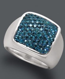 Turn heads in tantalizing blue hues. Giani Bernini's standout square cocktail ring is encrusted with dozens of round-cut blue crystals set in sterling silver. Size 7 and 8.