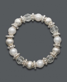 Add icing to your wrists in this frosty style. Charter Club stretch bracelet features white simulated pearls, clear plastic beads, and silver tone mixed metal details. Bracelet stretches to fit wrist. Approximate diameter: 2-1/4 inches.