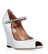 Inject classic elegance into your day or night ensemble with these lovely peep-toe wedges from Valentino - Peep-toe, contrasting white piping detail, high wedge heel - Style with slim trousers and a blouse for day or a figure-hugging sheath dress and a clutch for evening