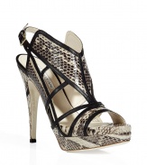 Ultra-luxe and statement-making, these python sandals from Burak Uyan will elevate your party-ready look - Peep-toe, leather and python cut out details, ankle strap with buckle closure, front platform, high stiletto heel - Wear with a figure-hugging cocktail dress and a statement clutch