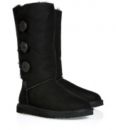 Logo-detailed buttons and an easy-to-style tall length makes these cozy-chic shearling boots from UGG Australia a cold weather must-have - Round toe, rugged rubber sole, cozy shearling lining, back logo detail, mid-shaft length, three-button side closure - Pair with skinny jeans, an oversized cashmere sweater, and a down jacket or wool cape