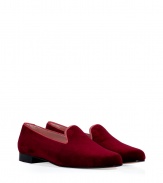 Take a luxe stance on one of this seasons hottest trends in Penelope Chilvers deep burgundy velvet slipper-style loafers - Rounded toe, rose grosgrain trim, natural leather sole - Slip-on style - Team with leather leggings and chunky knits, or dress down on the weekend with skinnies and button-downs