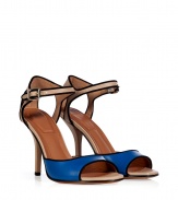 Detailed with black suede trim for a contemporary look, Givenchys colorblocked sandals lend a sleek modern edge to any outfit - Open toe, blue front strap, nude cut-out back counter, ankle strap with silver-toned roller buckle, black suede trim - Stiletto high heel - Wear with a silk tee and full mid-length skirt