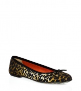 D&G Dolce & Gabbana add a sultry kick to the classic ballerina flat with a bold leopard print -Rounded toe, front bow detail, all-over print - Wear with a tie-neck blouse, full skirt, and a statement satchel