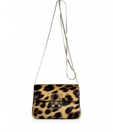 Bring fierce style to your cocktail-ready look with this leopard printed pony hair bag from Valentino -Small pony hair purse with front flap with logo push lock closure, chain-detailed shoulder strap, all-over animal print - Style with a slinky cocktail sheath and platform pumps