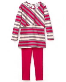 With bright stripes and a mod draped panel at the top, this Splendid tunic and leggings set put a fun, flouncy step in the season.