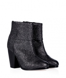 Offered in textured metallic leather, the versatile-yet-chic Newbury boots from Rag & Bone are sure to be a new-season staple - Rounded toe, metallic leather, seaming details, stacked leather heel, back zip closure - Hits above the ankle - Try with a modernized pencil skirt and a classic tee or skinny jeans and an oversized cardigan