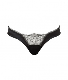 Sexy and elegant thong created from fine black silk blend and lace - Wonderfully supple fit is stylish, comfortable and seductive - Pair with matching Balconette bra for the complete look