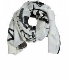 Wear a work of art this season in Each Others soft silk scarf, photo printed with street artist Alec Monopolys monochrome graffiti, for cutting-edge results guaranteed to make an impact - White stitched seams - Pair with urban-cool separates and monochrome accessories