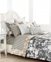 The Mont Clair comforter set incorporates distressed floral stencils in charcoal with a reversed pattern in natural flax. Minimal in color, yet vibrant in pattern, this set from Tommy Hilfiger is perfect for achieving gorgeously understated bedroom style. (Clearance)