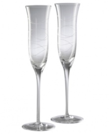 In sleek Nambé design, this pair of gleaming champagne flutes makes the perfect stemware for a wedding couple--or those who want the perfect toasting flutes for celebrating an anniversary.