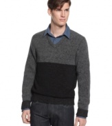 This season is all about color blocking and this two tone Kenneth Cole sweater will keep you trendy and toasty.