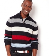 Relax and unwind in this multicolor horizontal stripe pullover sweater by Nautica.