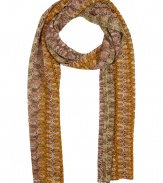 Elevate your accessories wardrobe with Missonis optical contrast knit scarf, a contemporary-cool take on the brands iconic aesthetic - Raw finished ends - Wrap around everything from denim jackets to modern tailored felted wool coats