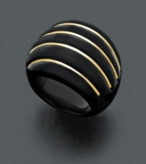 Polish your look with smooth agate. This bold cocktail-style dome ring features black agate with 14k gold ribbing. Size 7.