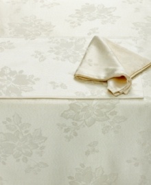 All-in-one elegance. With a tablecloth and napkins to match, this Dinner Party table linens set is the perfect backdrop for formal entertaining. Featuring machine washable fabric with a pretty sheen and tonal floral pattern.