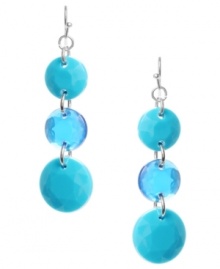 A simple silhouette with a bold color palette. Turquoise-hued acrylic beads make Haskell's drop earrings a standout style to add to your collection. Set in silver tone mixed metal. Approximate drop: 2-5/8 inches.