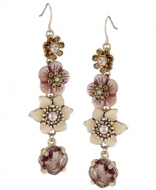 Life's a garden. Carolee's pretty linear earrings combine graduated enamel flowers with sparkling glass accents in pretty pastel hues. Crafted in 12k gold-plated mixed metal. Approximate drop: 2-3/4 inches.