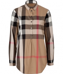 Effortless and iconic with its oversized check, Burberry Brits classic cotton button-down lends a characteristic cool edge to every outfit - Small pointed collar, long sleeves, buttoned cuffs, button-down front, shirttail hemline - Straight silhouette - Wear with everything from jeans and flats to pencil skirts and heels