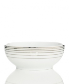 Bands of platinum go round and round on Charter Club's Infinity cereal bowl for a look of timeless splendor. Simply brilliant in lustrous white porcelain, it makes any occasion special.