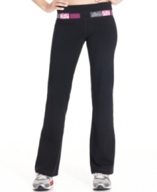 Ideology's bootcut active pants feature a sleek silhouette and stretchy comfort for all kinds of activities, from running to yoga. The colorblocked waistband offers a fun touch, too!