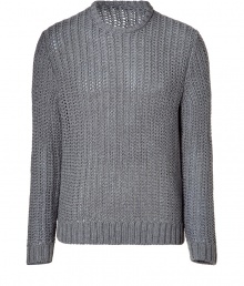 Stylish steel grey merino wool sweater from Marc by Marc Jacobs - This classic pullover is a cold weather must-have- Slim, modern style in a luxe loose knit wool - Stylish crew neck cut - Pair with relaxed fit jeans, a pea coat, and desert boots