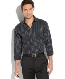 Update your white button down collection with this gray-pinstriped version from INC International Concepts.