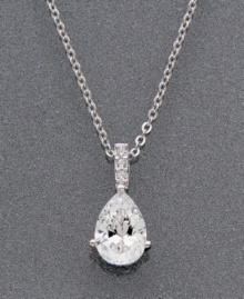 Add a little icing to your neckline with this sparkling drop necklace by CRISLU. Necklace features a pear-cut cubic zirconia (2 ct. t.w.) set in sterling silver. Approximate length: 18 inches. Approximate drop: 3/4 inch.