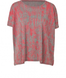 Light, soft and lovely, this cotton-modal blend top is fashionable in red and red print - Casual boxy cut is slightly wider with round neckline and short, wide sleeves - Sexy-comfy basic looks great with jeans, leather pants or a mini skirt for downtime style