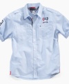 Wave the flag. He can find his place in the winner's circle of cool style in this David Oxford shirt from Tommy Hilfiger.