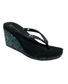 Put your own glamorous spin on casual with the Olivia thong sandals by INC International Concepts. A glitter-covered wedge heel and thin straps feel anything but dressed down. (Clearance)