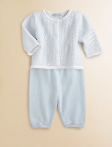 Baby will be cuddle-ready in this precious knit cotton set.Round collarLong sleevesFront buttonsElastic waistCottonMachine washImported Please note: Number of buttons may vary depending on size ordered. 