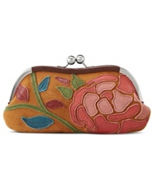 Change things up with this floral coin purse from Fossil that showcases ultra-soft leather in a vintage-inspired design. Compact yet equipped to safely stow coins, cash and mini must-haves, it slips into almost any handbag without a worry.