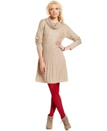 A toasty look to usher in the dipping temps, Jessica Simpson's Stiva sweater dress features a chunky cowl neck and classic a-line design.