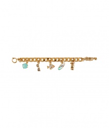 Channel the sun and fun of summertime with this quirky-cool surf-inspired charm bracelet from Juicy Couture - Gold-tone surf-themed charms on an adjustable gold-tone thick chain - Wear with a flirty floral frock and espadrille wedges