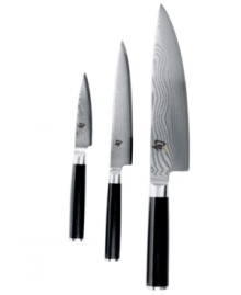 Start a cutting edge kitchen! Crafted from stainless steel with an impenetrable steel core, these traditional Japanese blades feature precision angling on each side, full tangs for incredible strength and balance and D-shaped ebony handles that feel just right in your hand. Lifetime warranty.