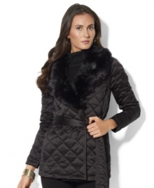 Lauren Ralph Lauren's timeless quilted jacket features an elegant faux fur–trimmed collar