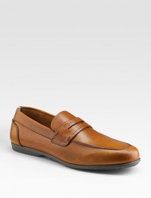 Rich suede style crafted in Italy with penny loafer detail. Leather lining Padded insole Rubber sole Made in Italy 