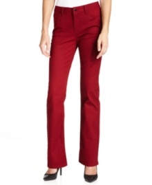 These straight-leg petite jeans from Jones New York Signature comes in a vibrant red wash -- perfect for creating fashion-forward ensembles!