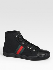 High-top linen sneaker with signature web detail and leather trim.Rubber soleMade in Italy 