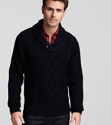 Casual, handsome, always on-trend, this soft, merino wool shawl collar sweater is an essential addition to any man's wardrobe.